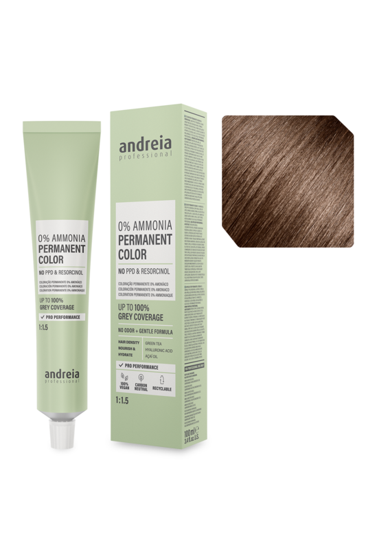 Andreia Coloração Permanente 0% Amoníaco 5.3 Castanho Claro Dourado 100ml