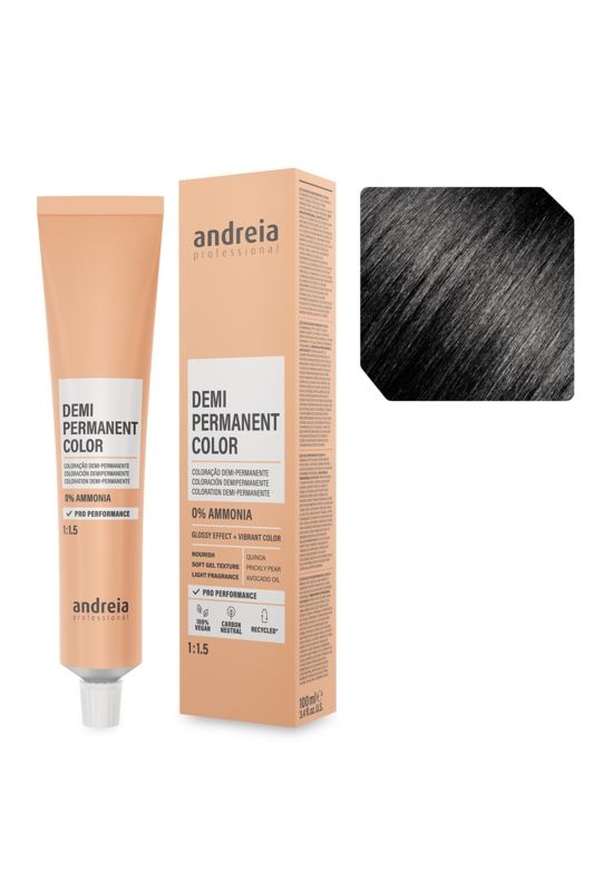 Andreia Coloração Demi Permanente 1.0 Preto Natural 100ml