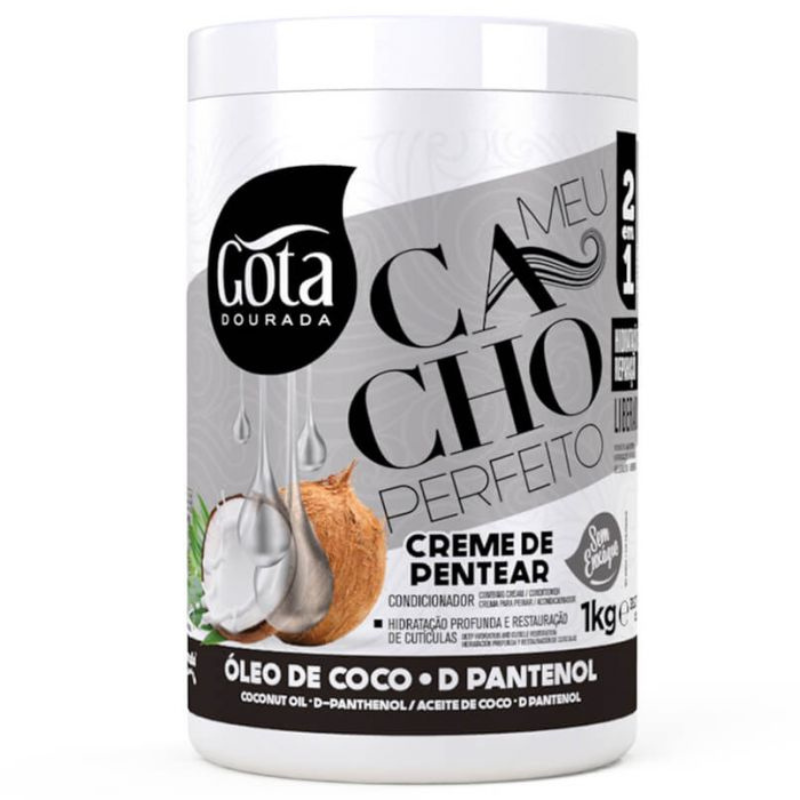 Gota Dourada Creme Pentear Meu Cacho Perfeito Óleo de Coco e D-Pantenol 1kg
