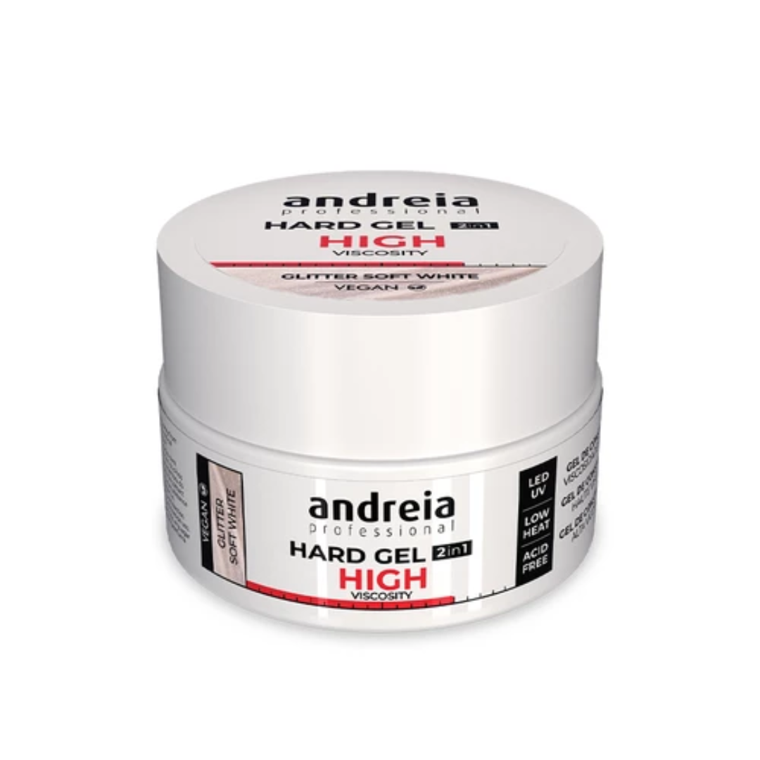 Andreia Hard Gel 2In1 Gel Construção Alta Viscosidade Glitter Soft White 22gr